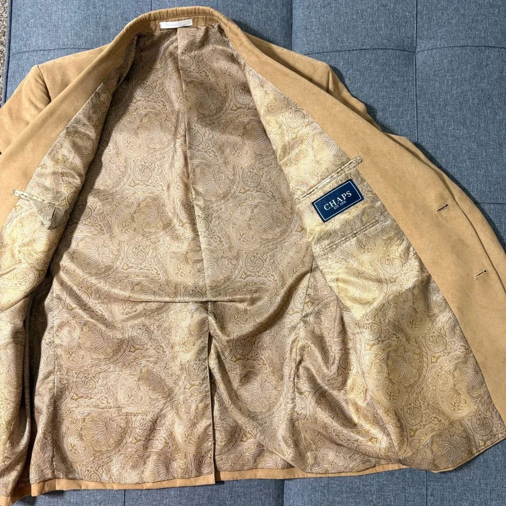 Chaps Ralph Lauren Men 44R Blazer Tan Faux Suede 2 Button Jacket Sport Coat